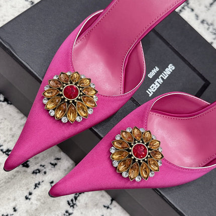 YSL 26S HEELED MULES 105 MM IN PINK SATIN