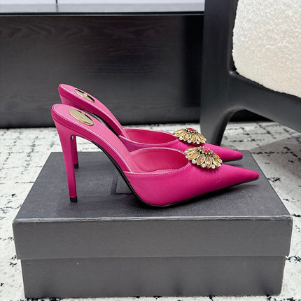 YSL 26S HEELED MULES 105 MM IN PINK SATIN