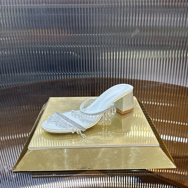 RENE CAOVILLA 26S HIGH-HEEL SANDALS 50 MM IN WHITE LAMBSKIN