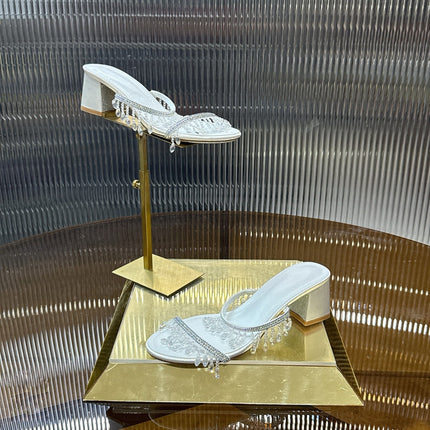 RENE CAOVILLA 26S HIGH-HEEL SANDALS 50 MM IN WHITE LAMBSKIN
