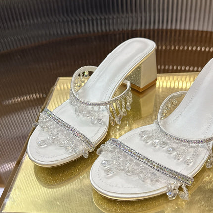 RENE CAOVILLA 26S HIGH-HEEL SANDALS 50 MM IN WHITE LAMBSKIN