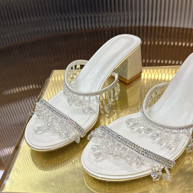 RENE CAOVILLA 26S HIGH-HEEL SANDALS 50 MM IN WHITE LAMBSKIN