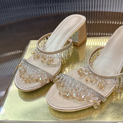 RENE CAOVILLA 26S HIGH-HEEL SANDALS 50 MM IN PASTEL BEIGE LAMBSKIN