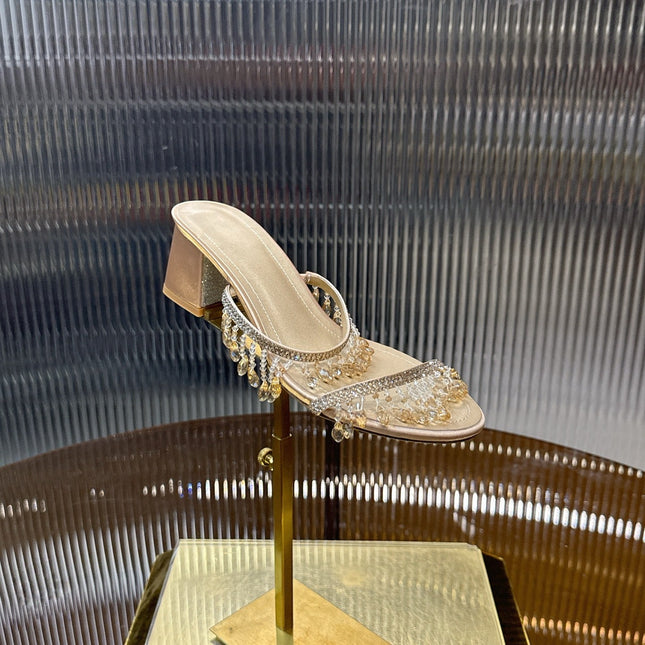 RENE CAOVILLA 26S HIGH-HEEL SANDALS 50 MM IN PASTEL BEIGE LAMBSKIN