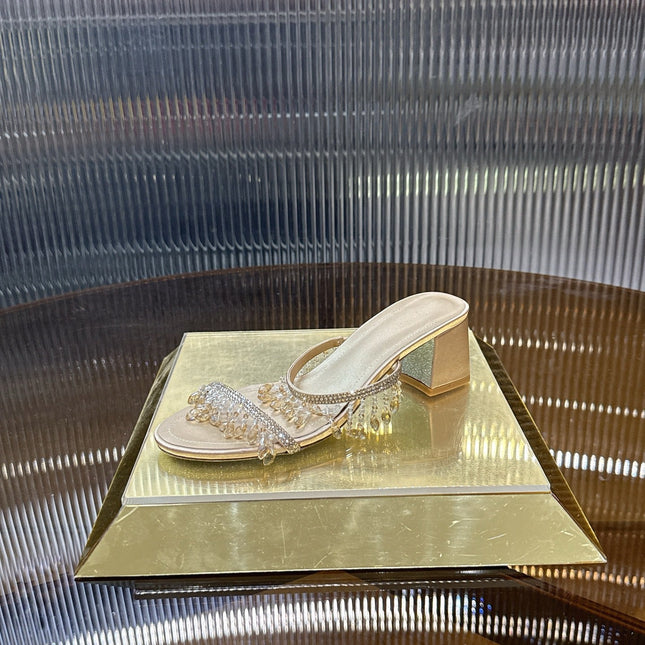 RENE CAOVILLA 26S HIGH-HEEL SANDALS 50 MM IN PASTEL BEIGE LAMBSKIN