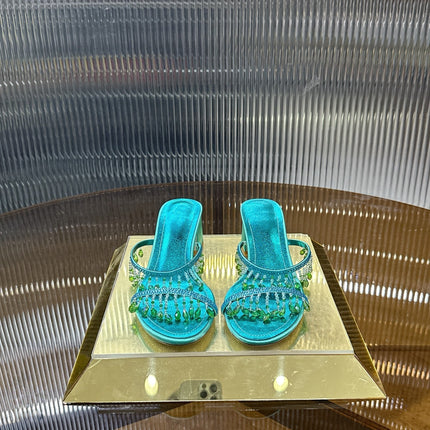 RENE CAOVILLA 26S HIGH-HEEL SANDALS 50 MM IN EMERALD GREEN LAMBSKIN
