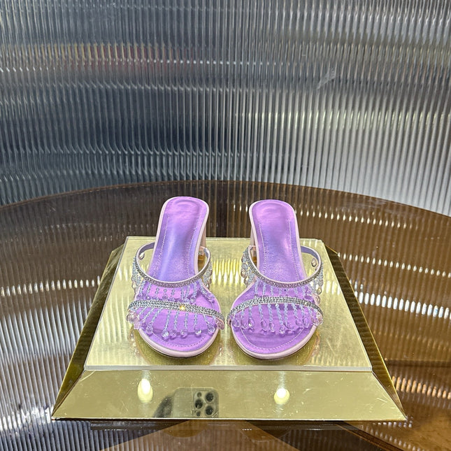 RENE CAOVILLA 26S HIGH-HEEL SANDALS 50 MM IN PURPLE LAMBSKIN