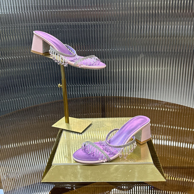 RENE CAOVILLA 26S HIGH-HEEL SANDALS 50 MM IN PURPLE LAMBSKIN