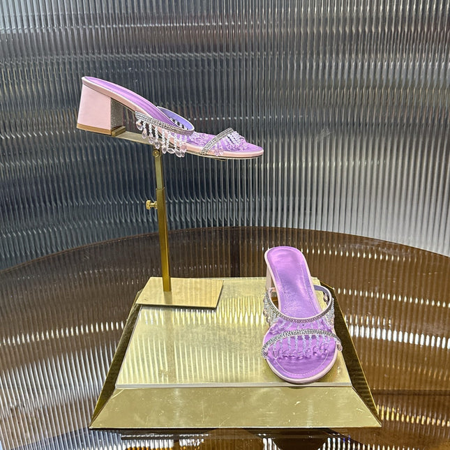 RENE CAOVILLA 26S HIGH-HEEL SANDALS 50 MM IN PURPLE LAMBSKIN