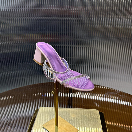 RENE CAOVILLA 26S HIGH-HEEL SANDALS 50 MM IN PURPLE LAMBSKIN