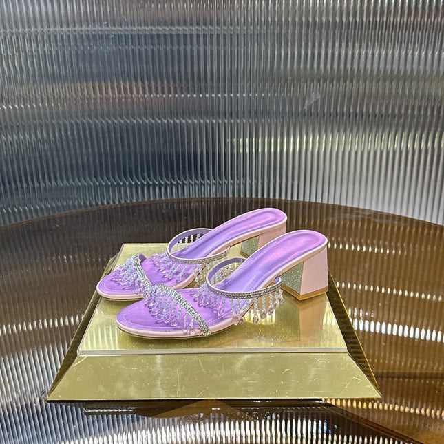 RENE CAOVILLA 26S HIGH-HEEL SANDALS 50 MM IN PURPLE LAMBSKIN
