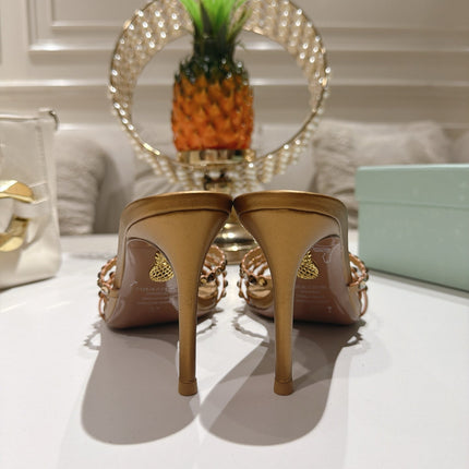 AQUAZZURA 26S HIGH-HEEL SANDALS 85 MM IN METALLIC GOLD CALFSKIN