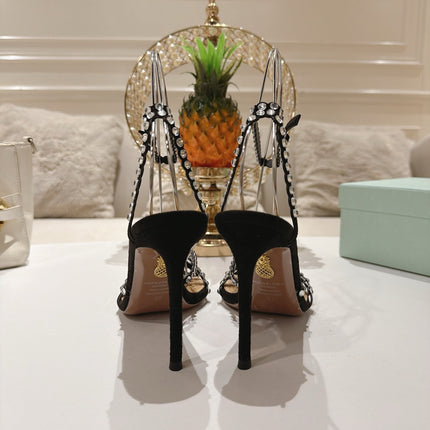 AQUAZZURA 26S HEELED SANDALS 100 MM IN BLACK SUEDE STYLE 3