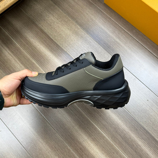 LV SPORT SNEAKER IN OLIVE GREEN MIX BLACK CALFSKIN WITH LOGO