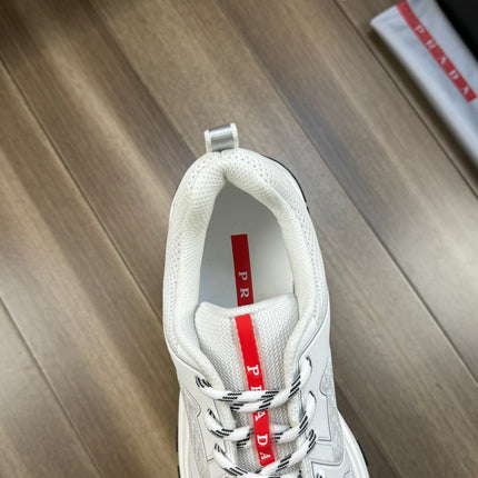 PRA SNEAKER WHITE NAPPA CALFSKIN AND FLYKNIT FABRIC