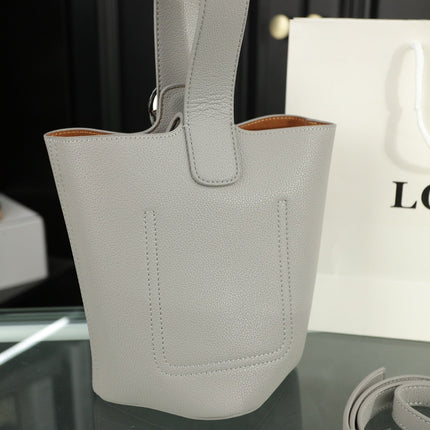 LOE MINI 19 PEBBLE BUCKET IN GRAY STEEL MELLOW CALFSKIN