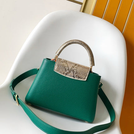LV 26S CAPUCINES BAG 27 IN DARK GREEN TAURILLON CALFSKIN