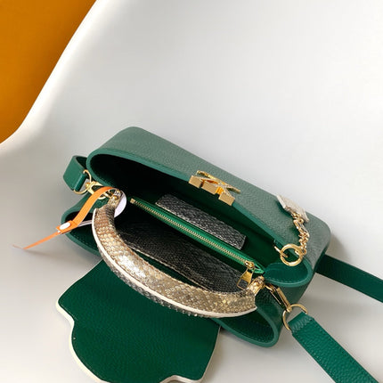 LV 26S CAPUCINES BAG 27 IN DARK GREEN TAURILLON CALFSKIN