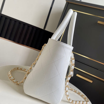 CHANEL 26S QUILTED SMALL SHOPPING TOTE 25 IN WHITE CAVIAR CALFSKIN GOLD HARDWARE