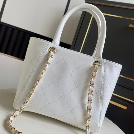 CHANEL 26S QUILTED SMALL SHOPPING TOTE 25 IN WHITE CAVIAR CALFSKIN GOLD HARDWARE