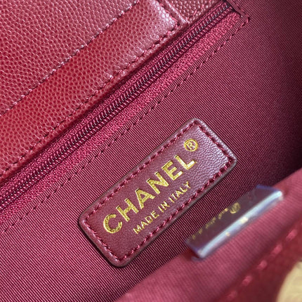 CHANEL 26S QUILTED SMALL SHOPPING TOTE 25 IN BURGUNDY RED CAVIAR CALFSKIN GOLD HARDWARE