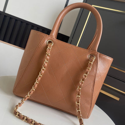 CHANEL 26S QUILTED SMALL SHOPPING TOTE 25 IN CARAMEL BROWN CAVIAR CALFSKIN GOLD HARDWARE