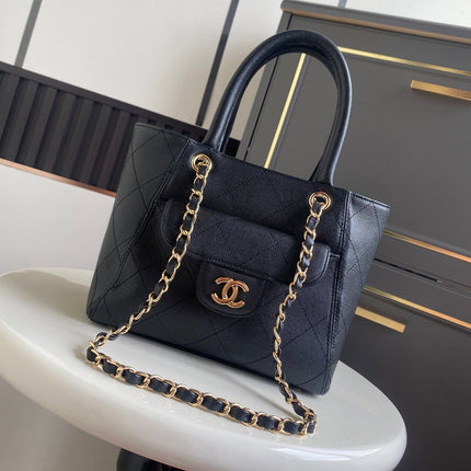 CHANEL 26S QUILTED SMALL SHOPPING TOTE 25 IN BLACK CAVIAR CALFSKIN GOLD HARDWARE