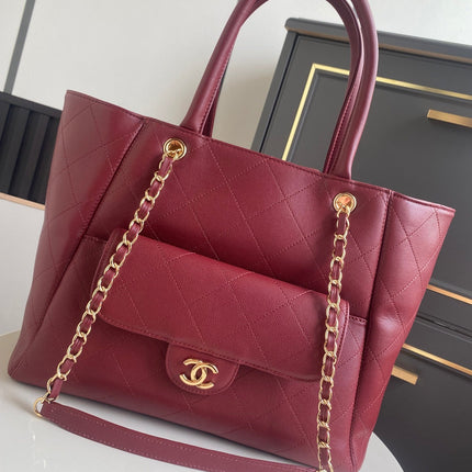 CHANEL 26S QUILTED LARGE SHOPPING TOTE 39 IN BURGUNDY RED CAVIAR CALFSKIN GOLD HARDWARE