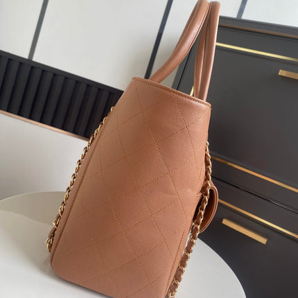 CHANEL 26S QUILTED LARGE SHOPPING TOTE 39 IN CARAMEL BROWN CAVIAR CALFSKIN GOLD HARDWARE