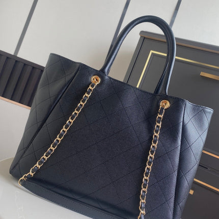 CHANEL 26S QUILTED LARGE SHOPPING TOTE 39 IN BLACK CAVIAR CALFSKIN GOLD HARDWARE
