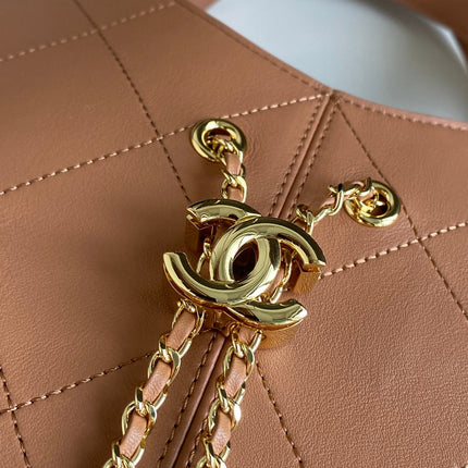 CHANEL 26S QUILTED HOBO LARGE BAG 35 IN CARAMEL BROWN CALFSKIN GOLD HARDWARE