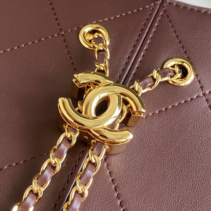 CHANEL 26S QUILTED HOBO LARGE BAG 35 IN BURGUNDY RED CALFSKIN GOLD HARDWARE