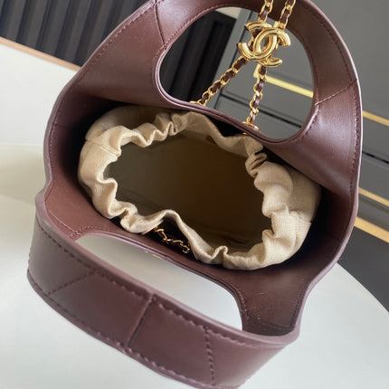 CHANEL 26S QUILTED HOBO BAG 27 IN BURGUNDY RED CALFSKIN GOLD HARDWARE