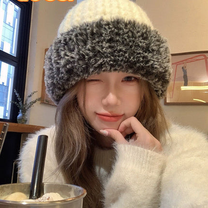 BEANIE HAT IN WHITE WOOL AND FLEECE 399546