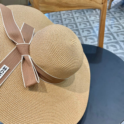 WIDE BRIM STRAW HAT WITH BOW BROWN 672705