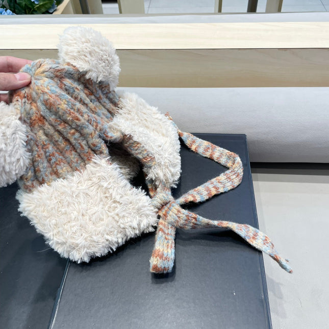 KNITTED BEANIE HAT IN COLORFUL WOOL WITH CUTE BEAR EARS 422497