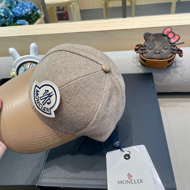WOOL-TWEED AND LEATHER BASEBALL CAP PEANUT BROWN 428238