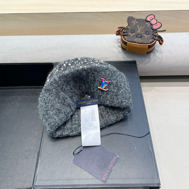 KNITTED BEANIE HAT IN GRAY WOOL 431617