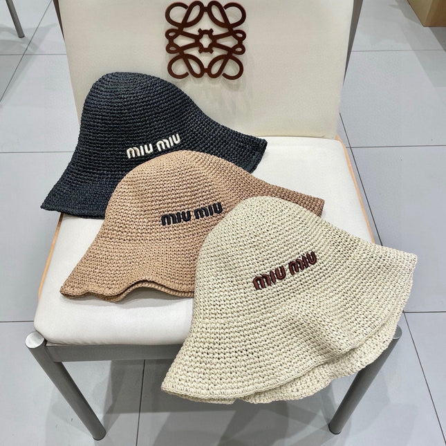 MIUMIU RAFFIA BUCKET HAT STYLE 70