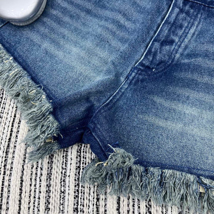 LOEWE FRAYED HEM DENIM SHORTS