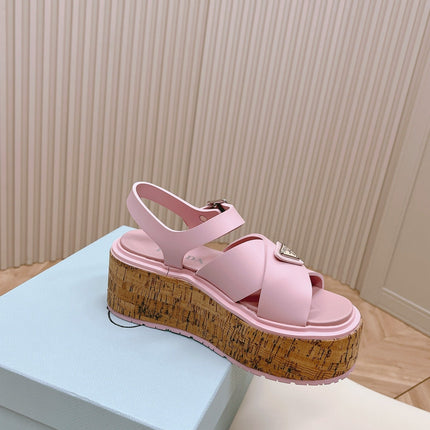 PRA WEDGE PLATFORM SANDALS PASTEL PINK CALFSKIN