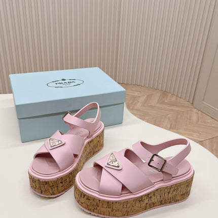 PRA WEDGE PLATFORM SANDALS PASTEL PINK CALFSKIN