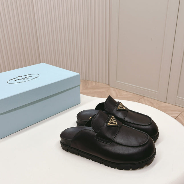 PRA SABOTS MULES BLACK CALFSKIN