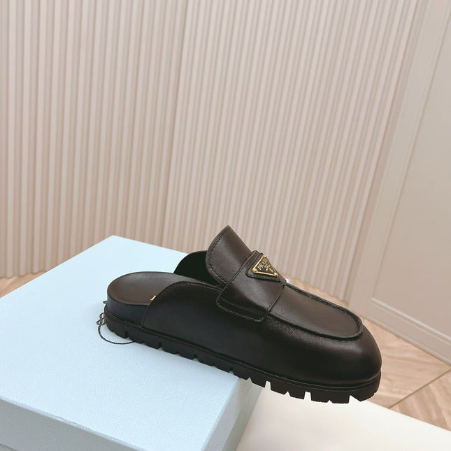 PRA SABOTS MULES BLACK CALFSKIN