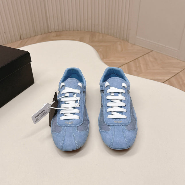 PRADA 26S SNEAKERS IN BLUE QUILTED NYLON AND SUEDE