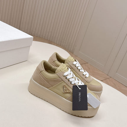 PRADA 26S PLATFORM SNEAKERS 50MM IN BEIGE SUEDE