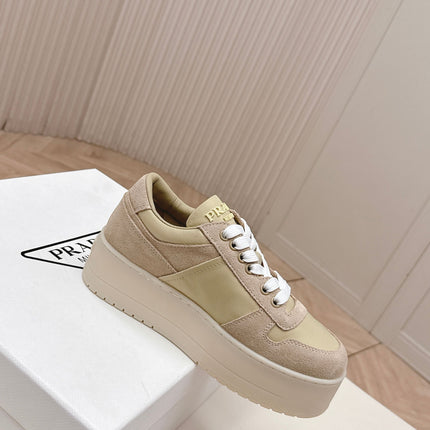 PRADA 26S PLATFORM SNEAKERS 50MM IN BEIGE SUEDE