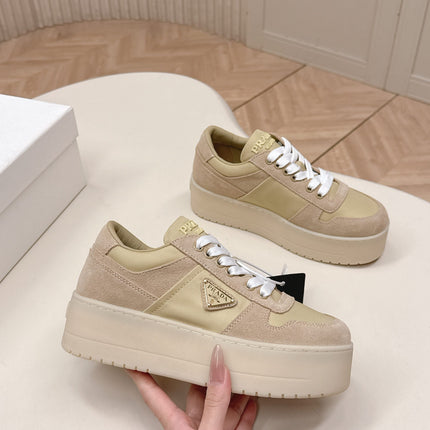 PRADA 26S PLATFORM SNEAKERS 50MM IN BEIGE SUEDE