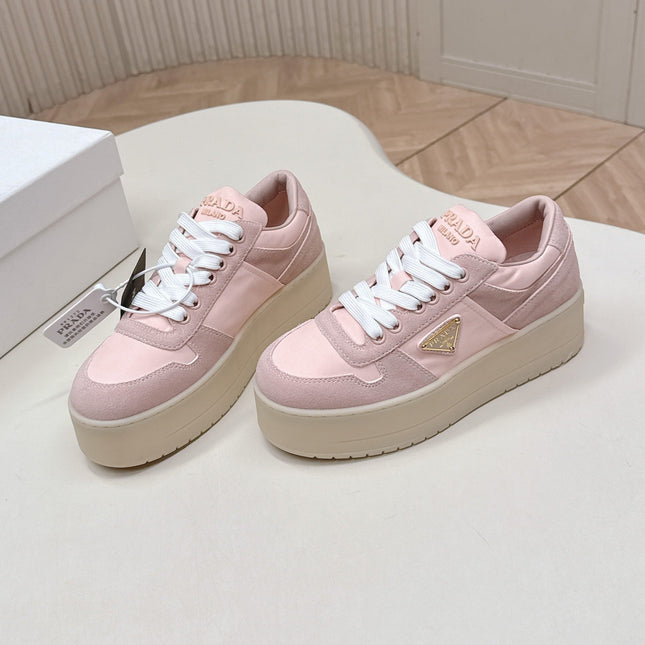 PRADA 26S PLATFORM SNEAKERS 50MM IN PINK SUEDE