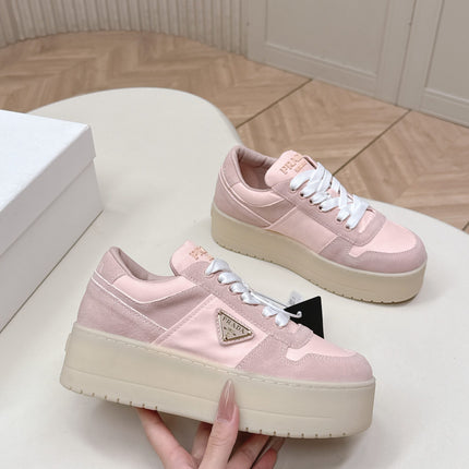 PRADA 26S PLATFORM SNEAKERS 50MM IN PINK SUEDE